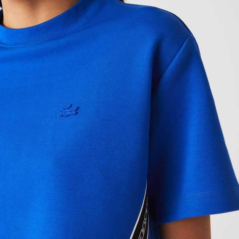 Blue Lacoste Loose Fit Printed Bands T-Shirt | QVBWRI-825