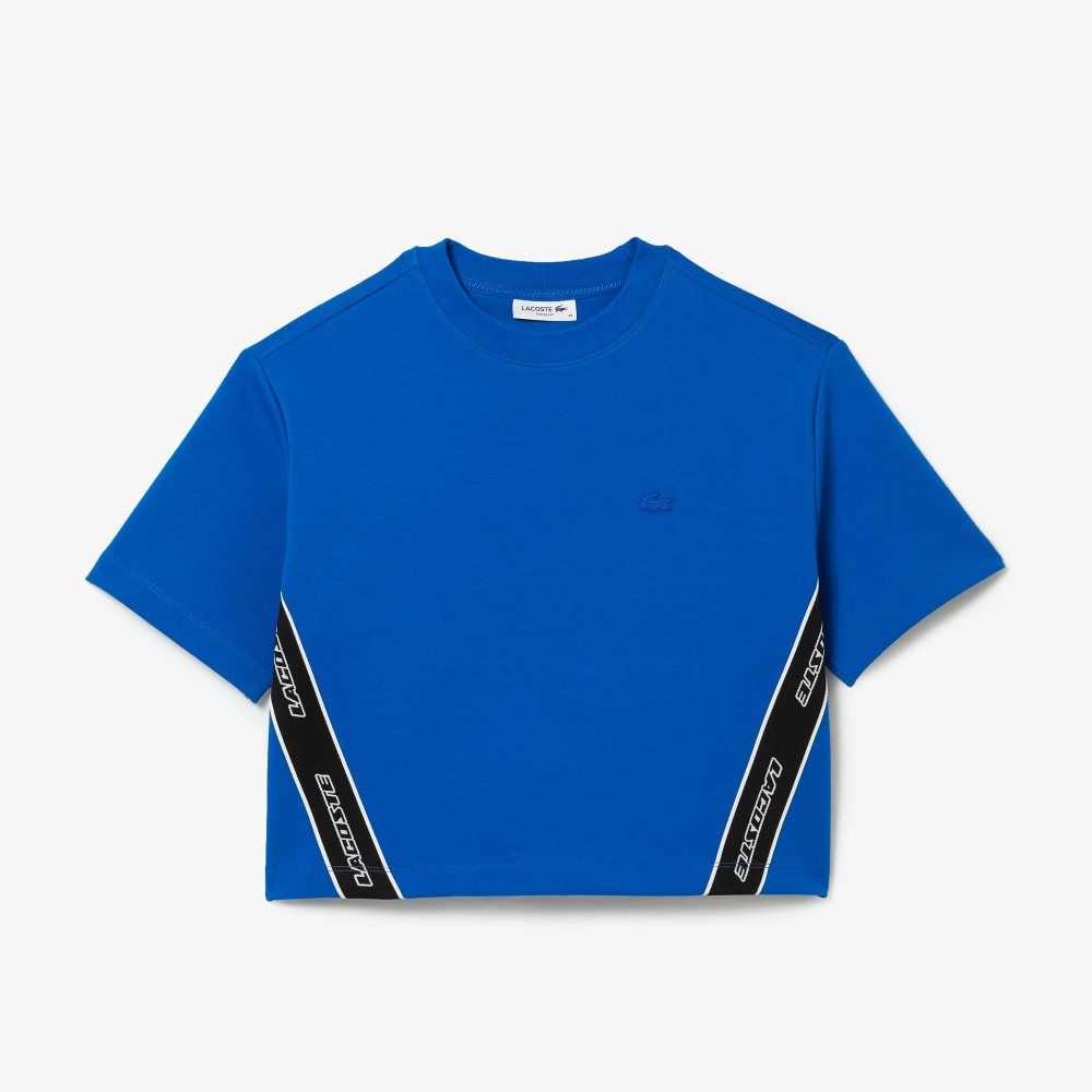 Blue Lacoste Loose Fit Printed Bands T-Shirt | QVBWRI-825