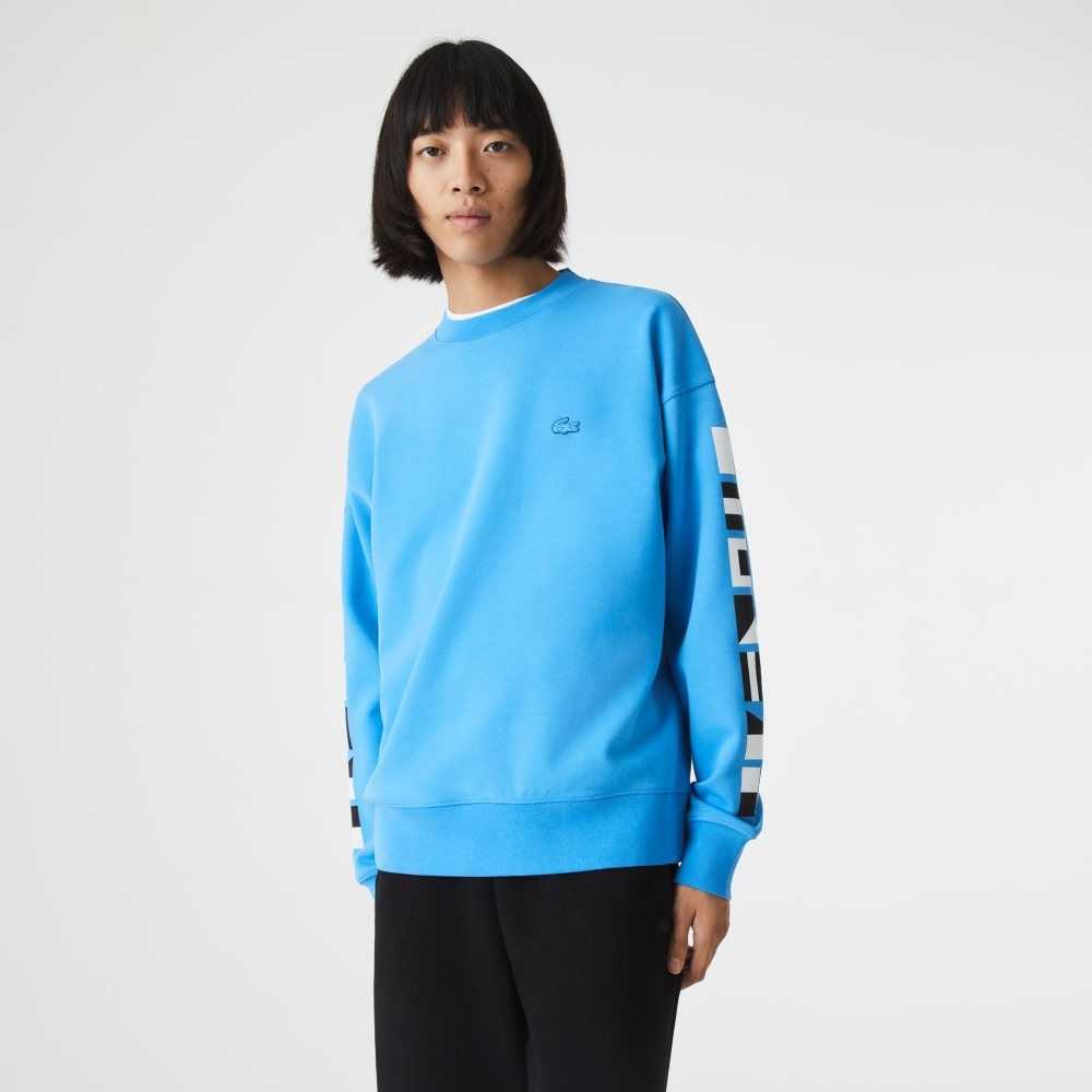 Blue Lacoste Loose Fit Reflective Print Sweatshirt | KQAEIS-534