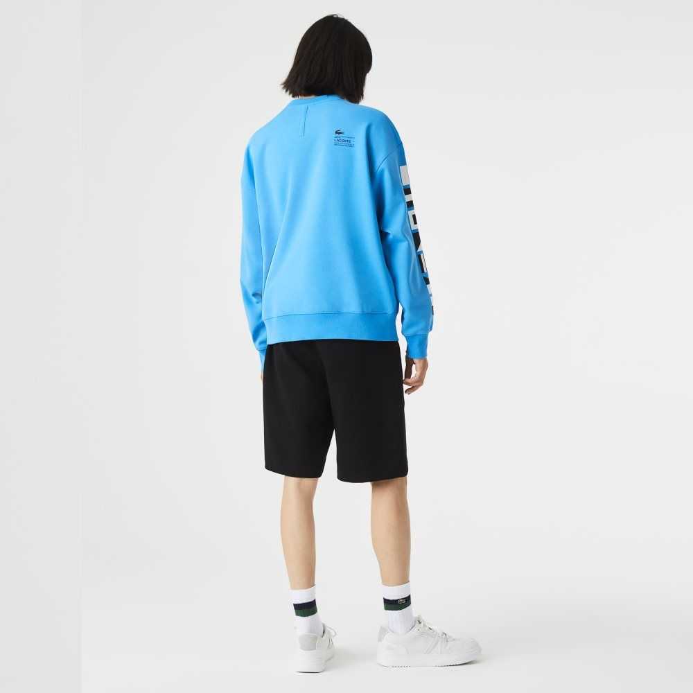 Blue Lacoste Loose Fit Reflective Print Sweatshirt | KQAEIS-534