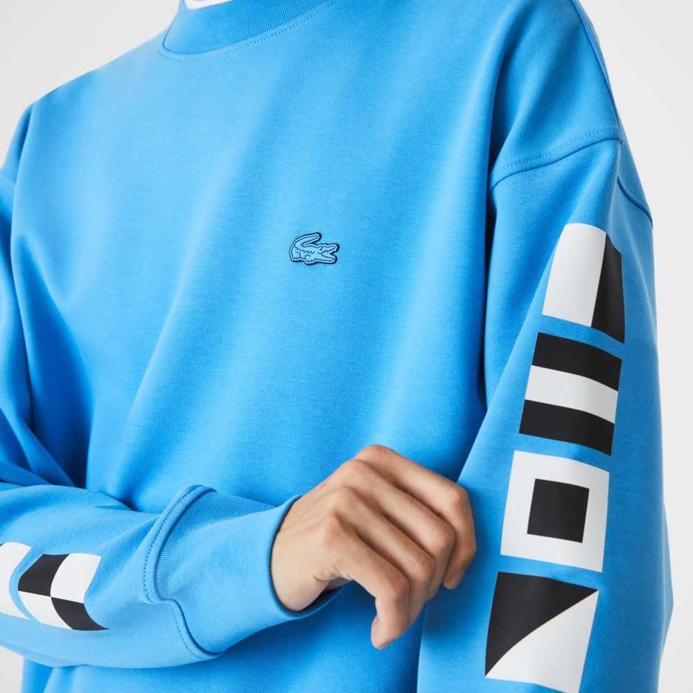 Blue Lacoste Loose Fit Reflective Print Sweatshirt | KQAEIS-534