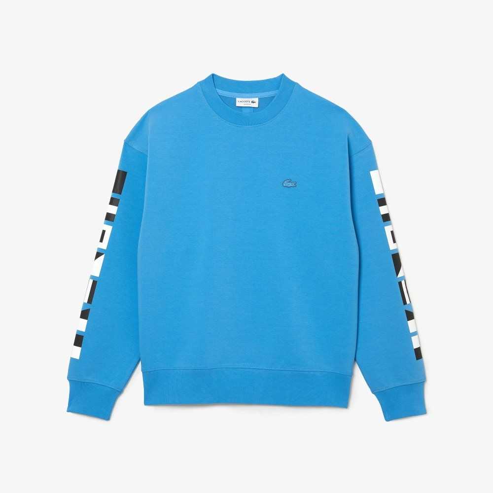 Blue Lacoste Loose Fit Reflective Print Sweatshirt | KQAEIS-534