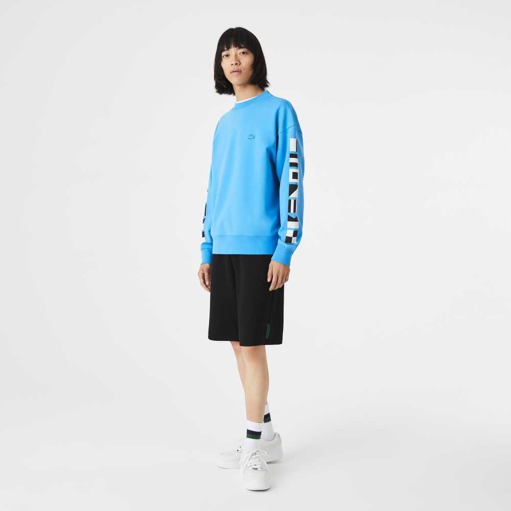 Blue Lacoste Loose Fit Reflective Print Sweatshirt | KQAEIS-534