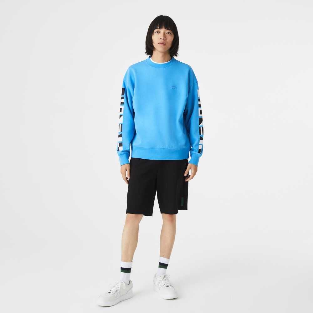 Blue Lacoste Loose Fit Reflective Print Sweatshirt | KQAEIS-534