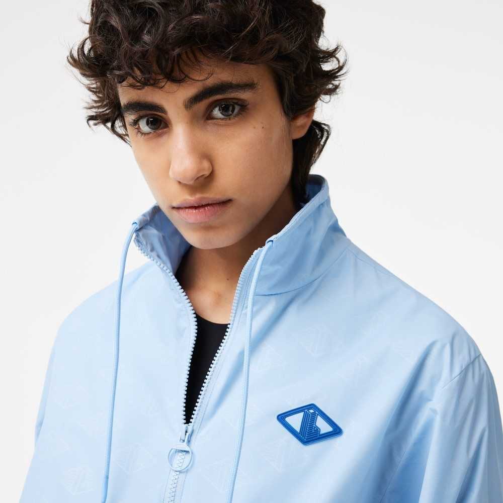 Blue Lacoste Monogram Print Track Jacket | NSFEWX-410