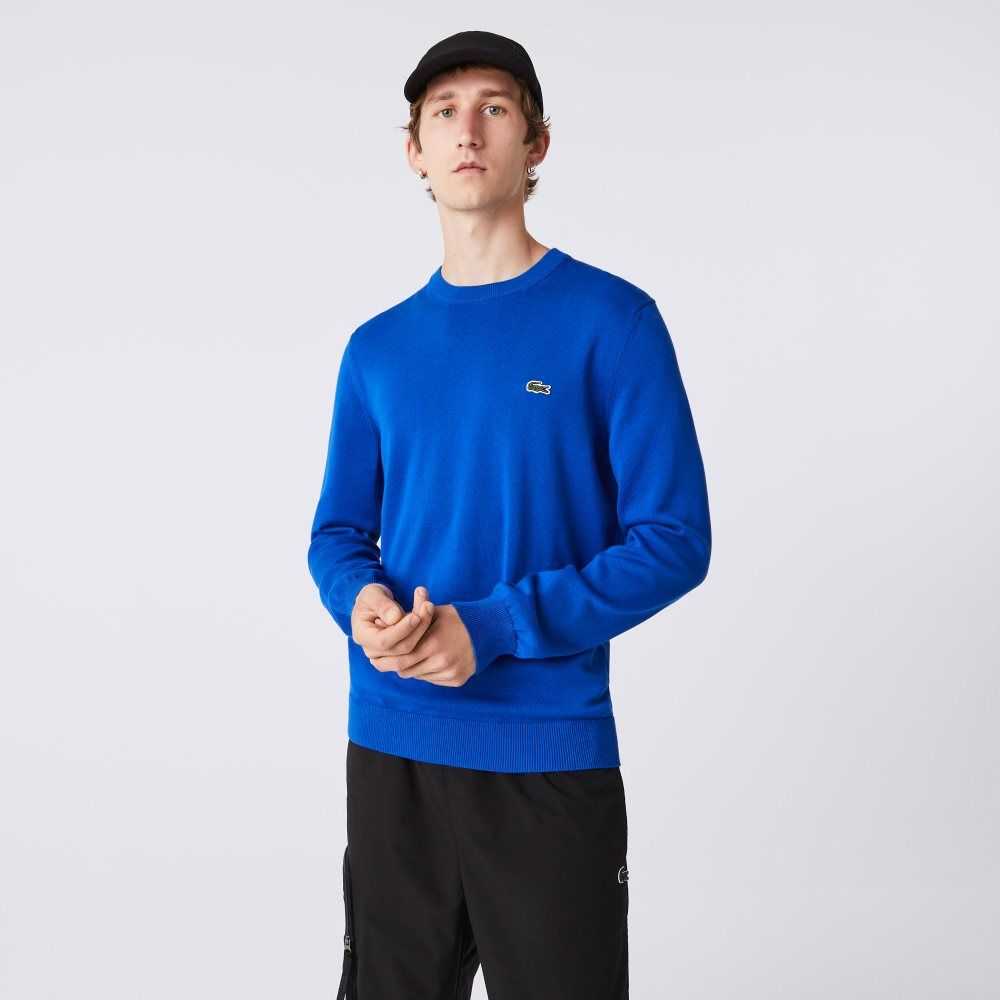 Blue Lacoste Organic Cotton Crew Neck Sweater | JMAXHR-745