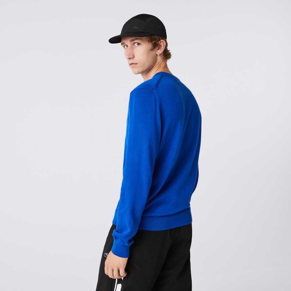 Blue Lacoste Organic Cotton Crew Neck Sweater | JMAXHR-745