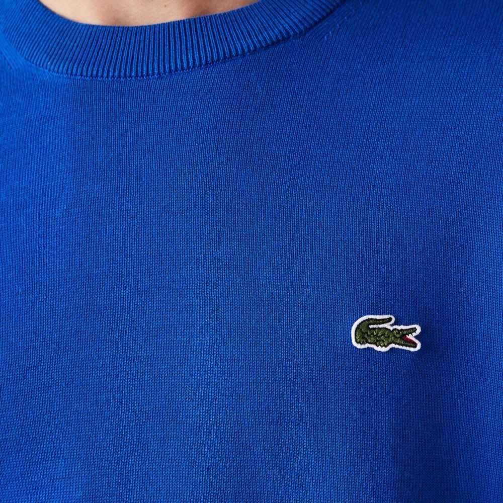 Blue Lacoste Organic Cotton Crew Neck Sweater | JMAXHR-745