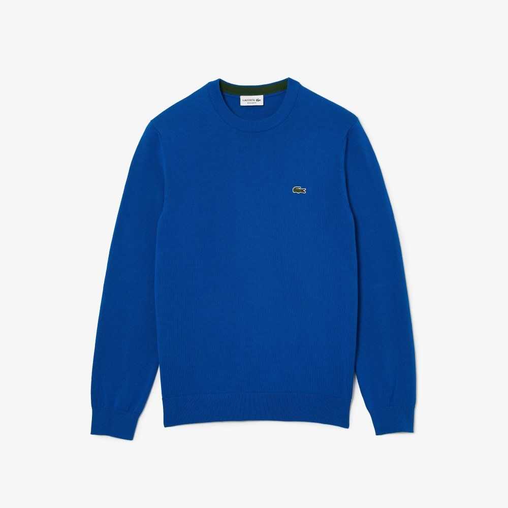 Blue Lacoste Organic Cotton Crew Neck Sweater | JMAXHR-745