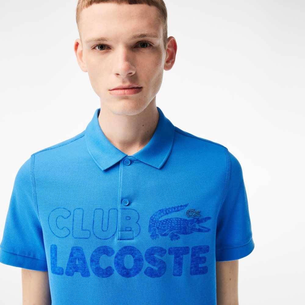 Blue Lacoste Organic Cotton Printed Polo | BYPIAL-409