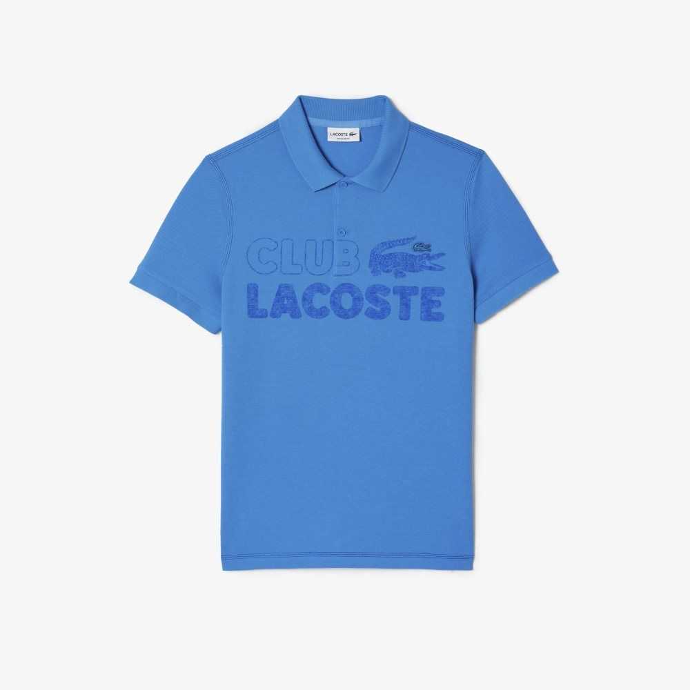 Blue Lacoste Organic Cotton Printed Polo | BYPIAL-409