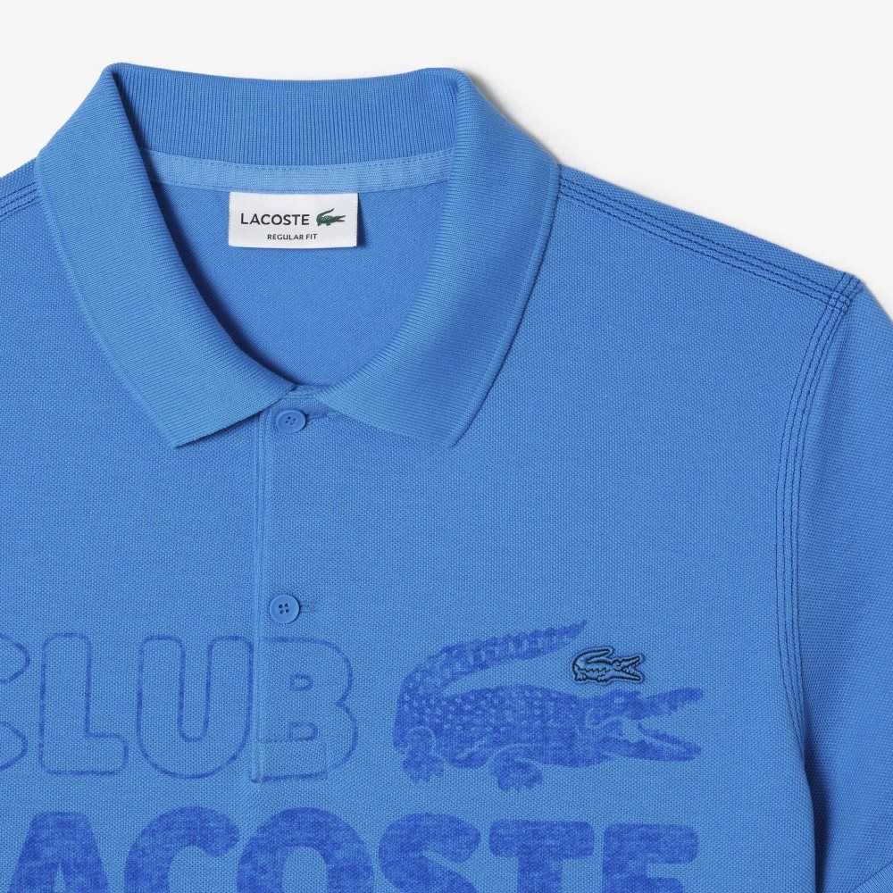 Blue Lacoste Organic Cotton Printed Polo | BYPIAL-409