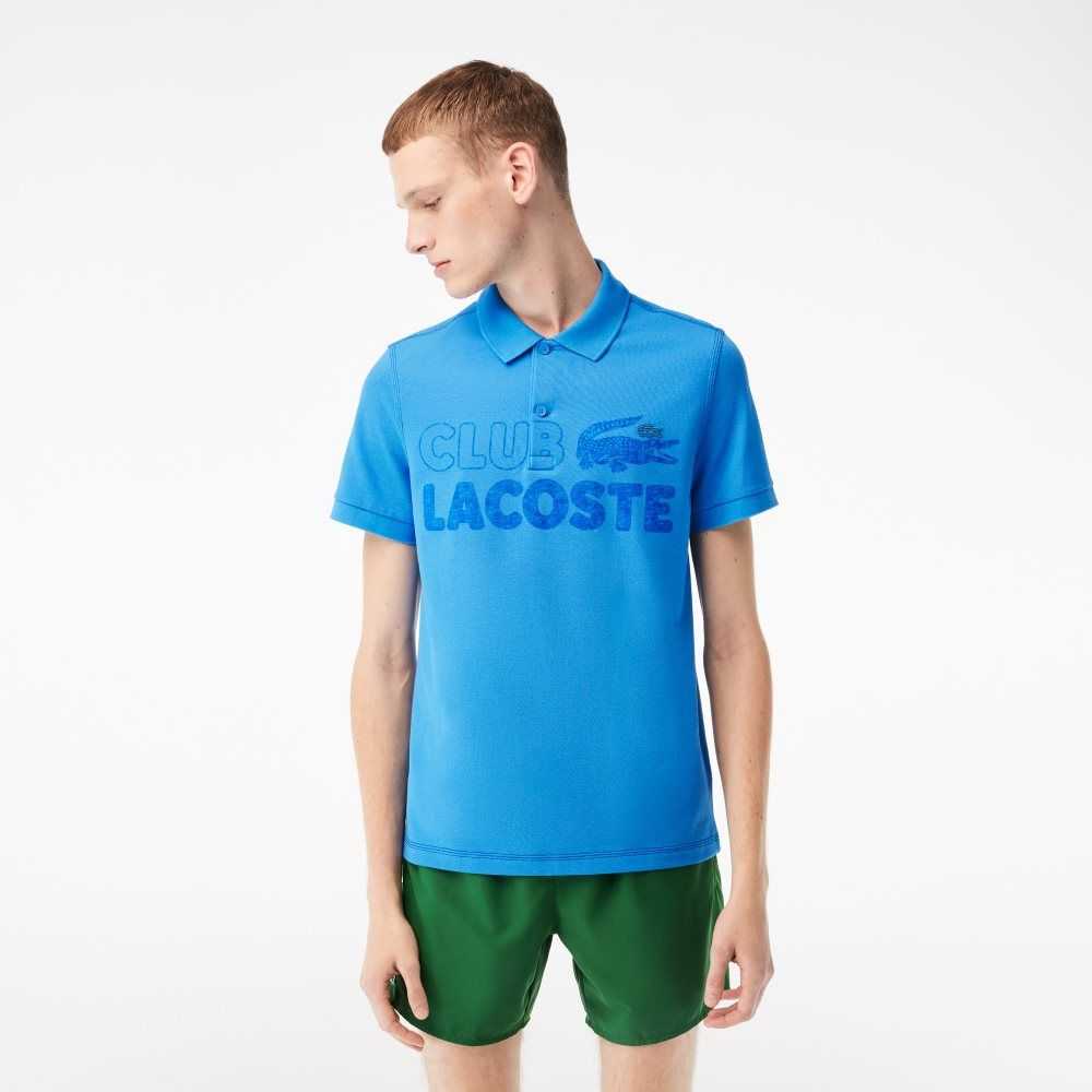 Blue Lacoste Organic Cotton Printed Polo | BYPIAL-409