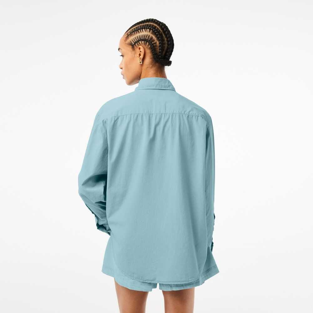 Blue Lacoste Oversized Cotton Poplin Shirt | HAFDKC-951