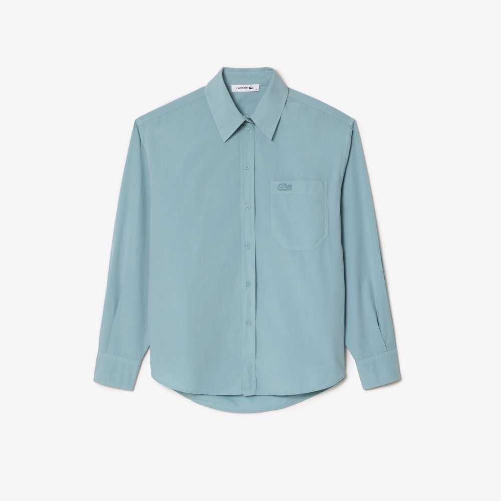 Blue Lacoste Oversized Cotton Poplin Shirt | HAFDKC-951