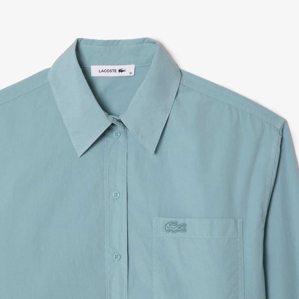 Blue Lacoste Oversized Cotton Poplin Shirt | HAFDKC-951