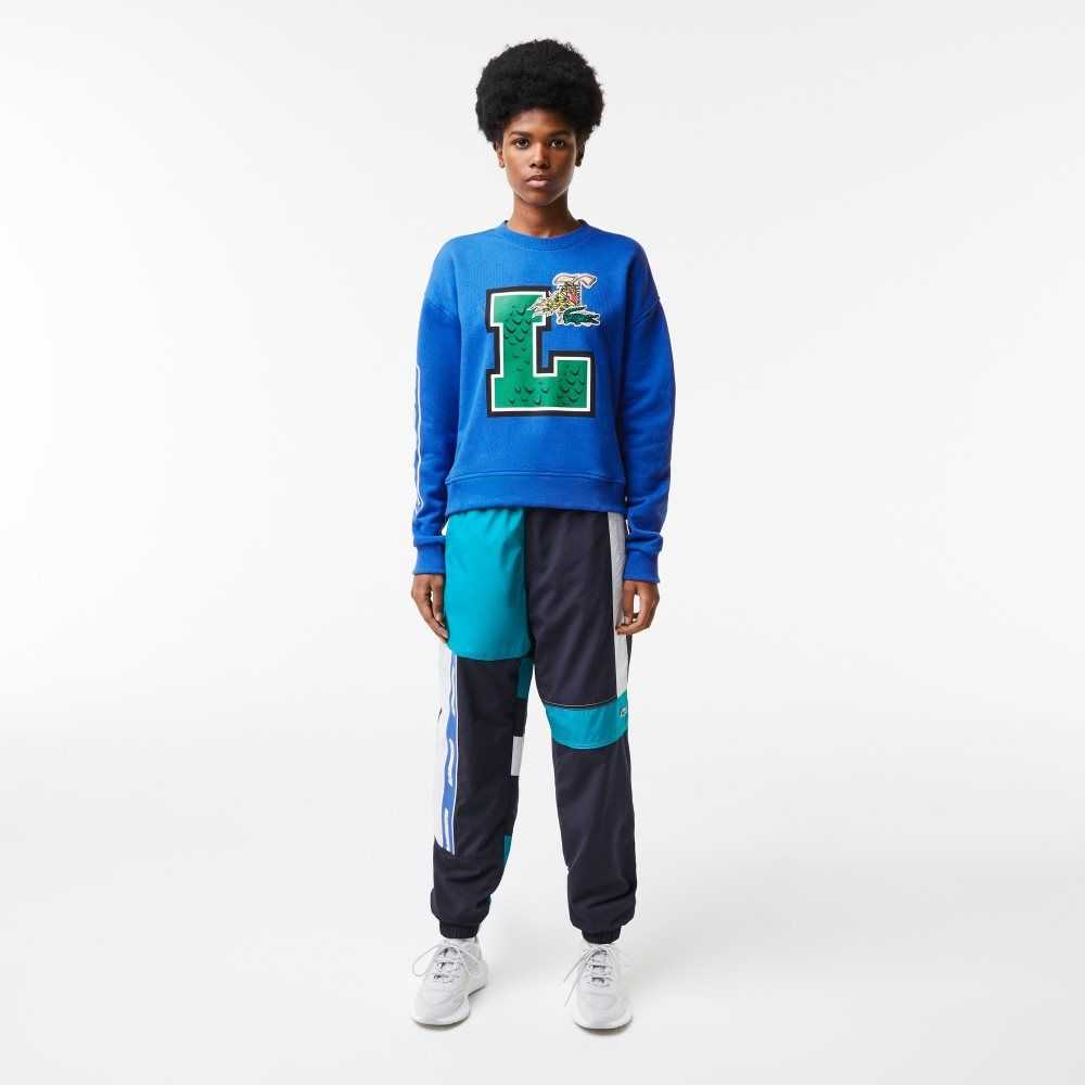 Blue Lacoste Oversized Print And Branded Sweatshirt | MZRWTO-708