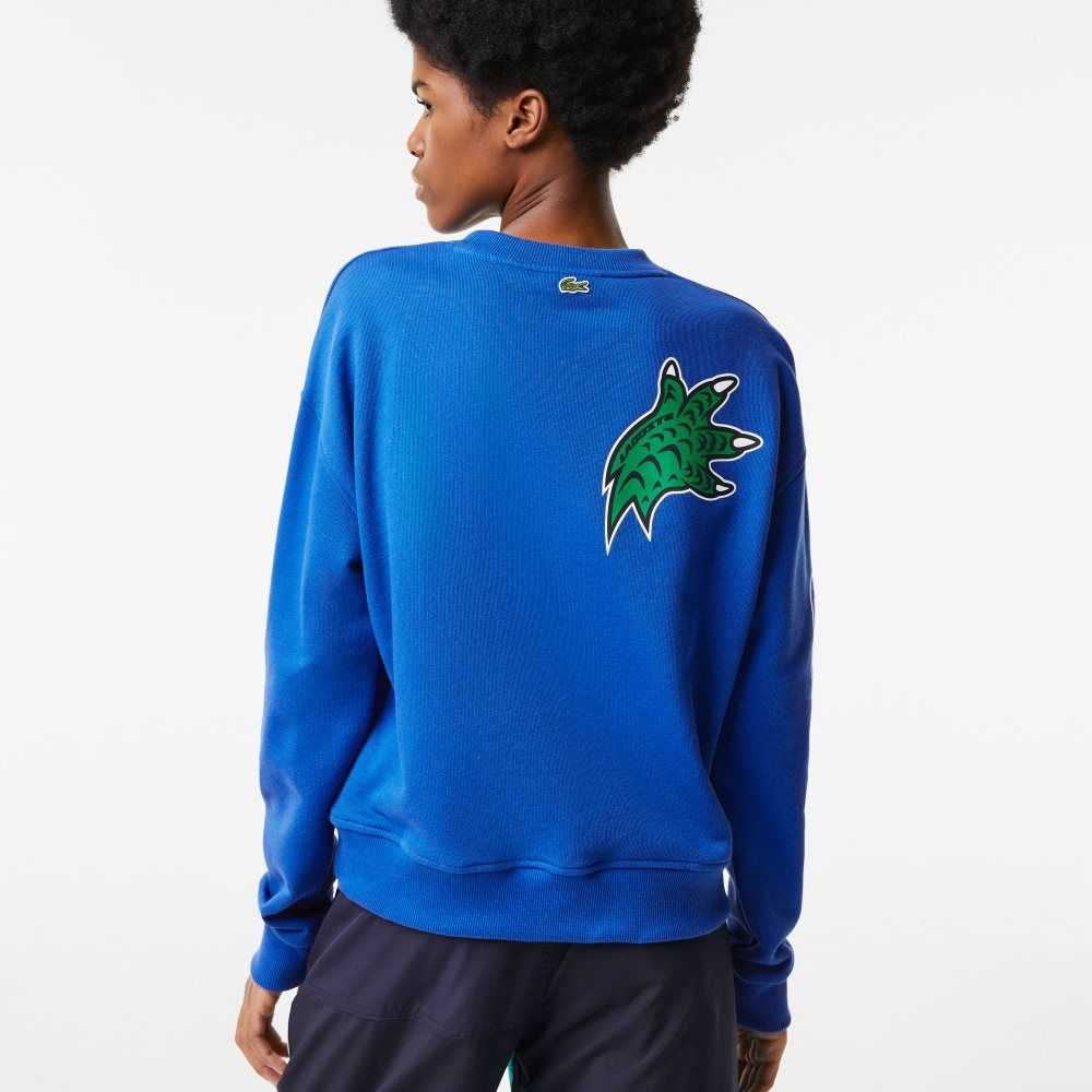 Blue Lacoste Oversized Print And Branded Sweatshirt | MZRWTO-708