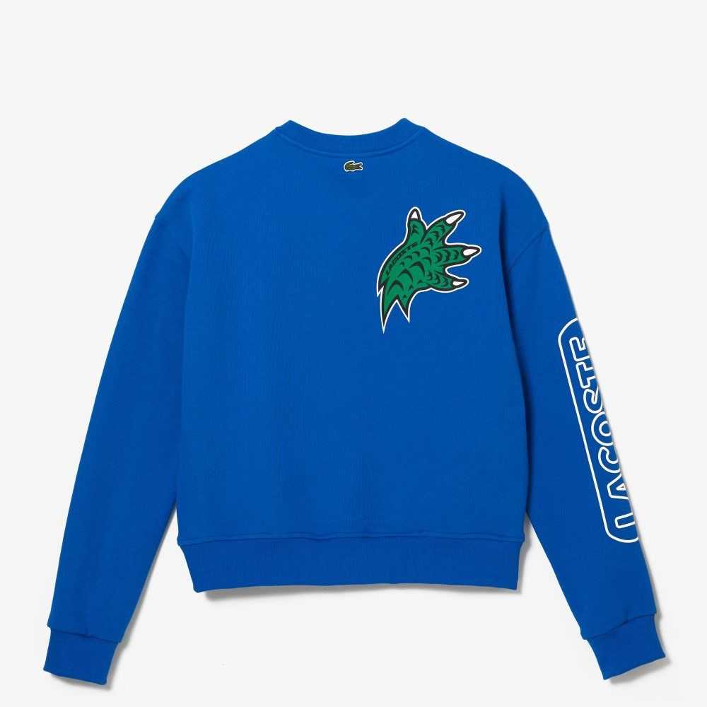 Blue Lacoste Oversized Print And Branded Sweatshirt | MZRWTO-708