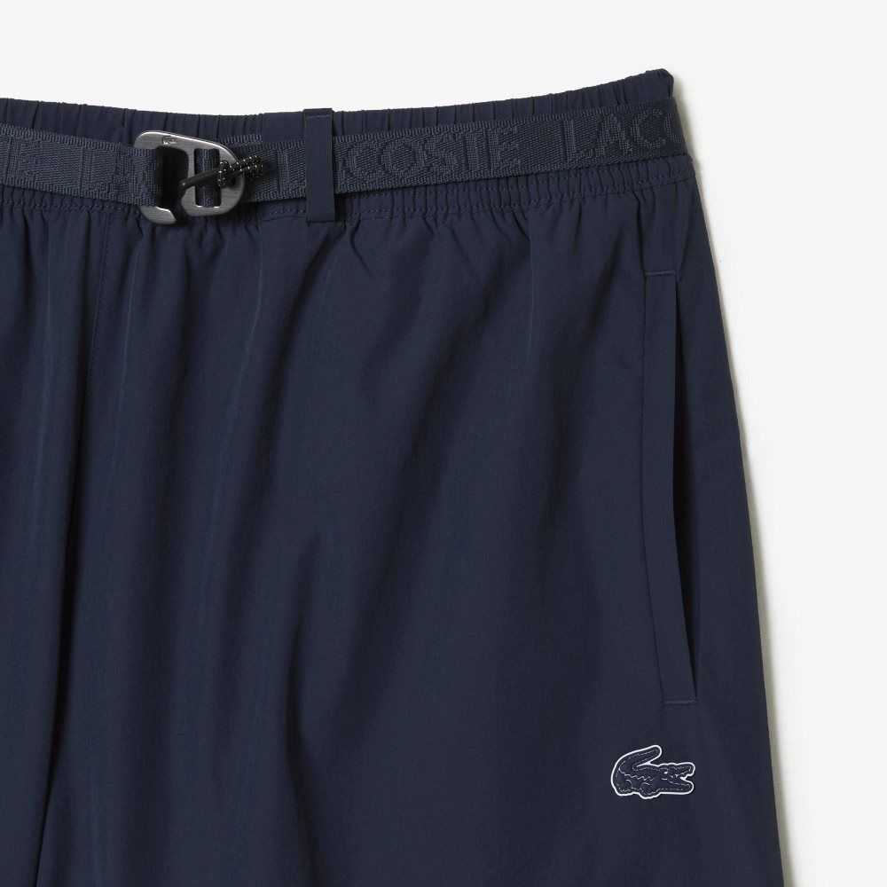 Blue Lacoste Quick-Dry Logo Stripe Swim Trunks | TZLAJX-038