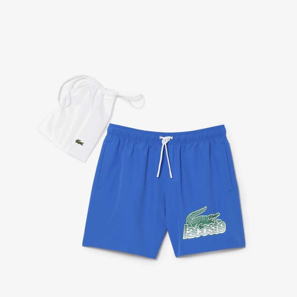 Blue Lacoste Quick-Dry Swim Trunks with Travel Bag | SHYIPC-136