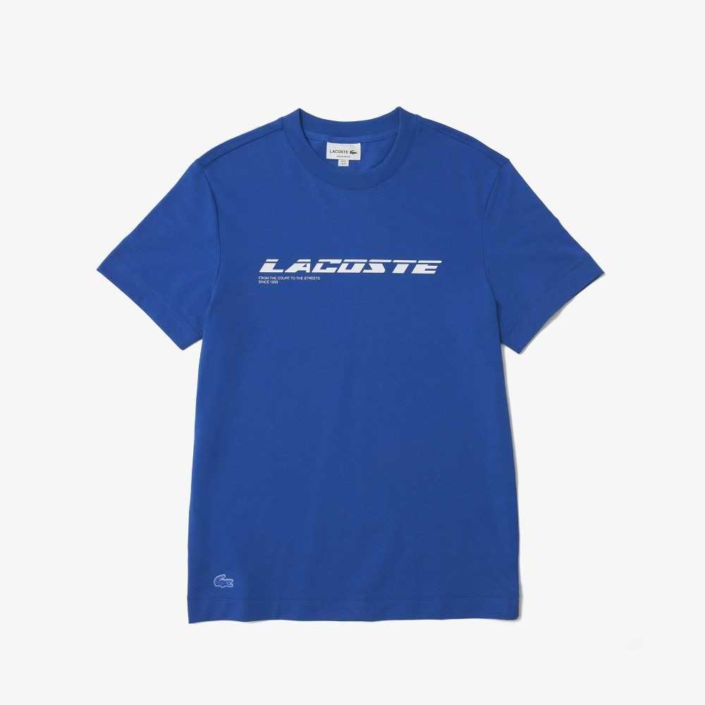 Blue Lacoste Regular Fit Branded Pique T-Shirt | KJHXUV-627