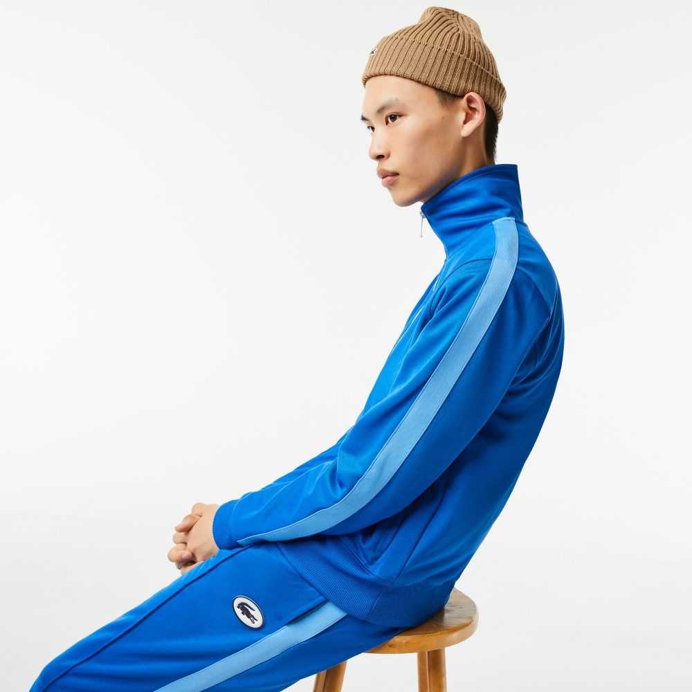 Blue Lacoste Regular Fit High-Neck Pique Zip Sweatshirt | WHPBLD-865