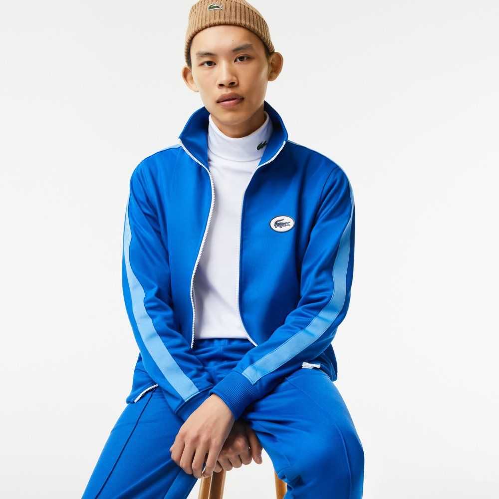 Blue Lacoste Regular Fit High-Neck Pique Zip Sweatshirt | WHPBLD-865