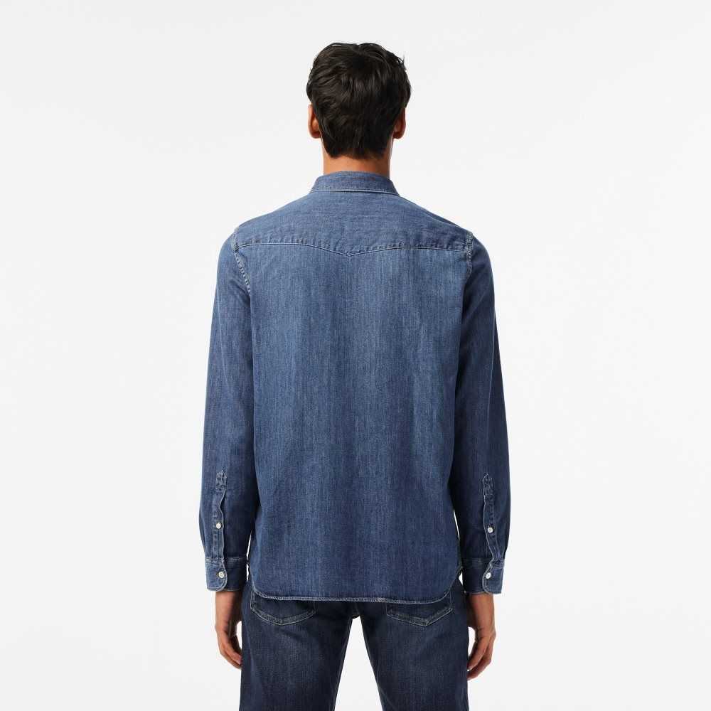 Blue Lacoste Regular Fit Organic Cotton Denim Shirt | RLIUMS-389