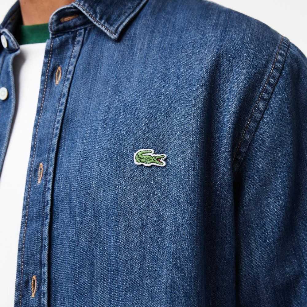 Blue Lacoste Regular Fit Organic Cotton Denim Shirt | RLIUMS-389