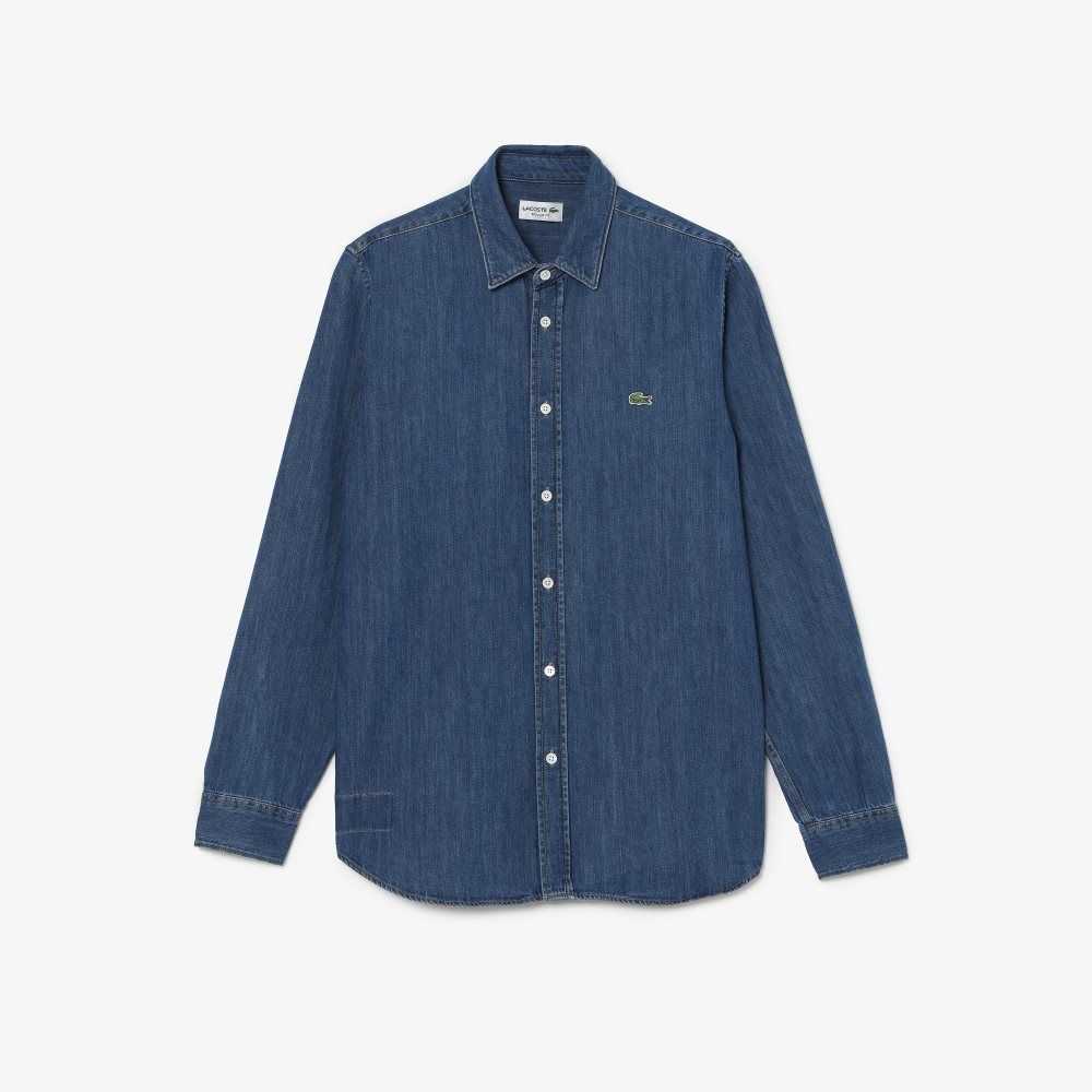 Blue Lacoste Regular Fit Organic Cotton Denim Shirt | RLIUMS-389