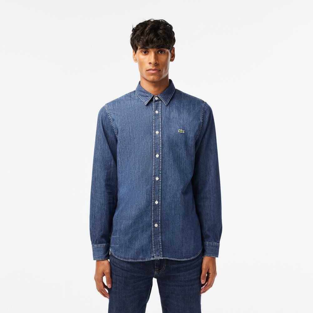 Blue Lacoste Regular Fit Organic Cotton Denim Shirt | RLIUMS-389