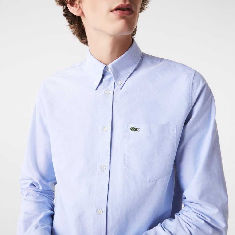 Blue Lacoste Regular Fit Oxford Cotton Shirt | XNSBCM-785