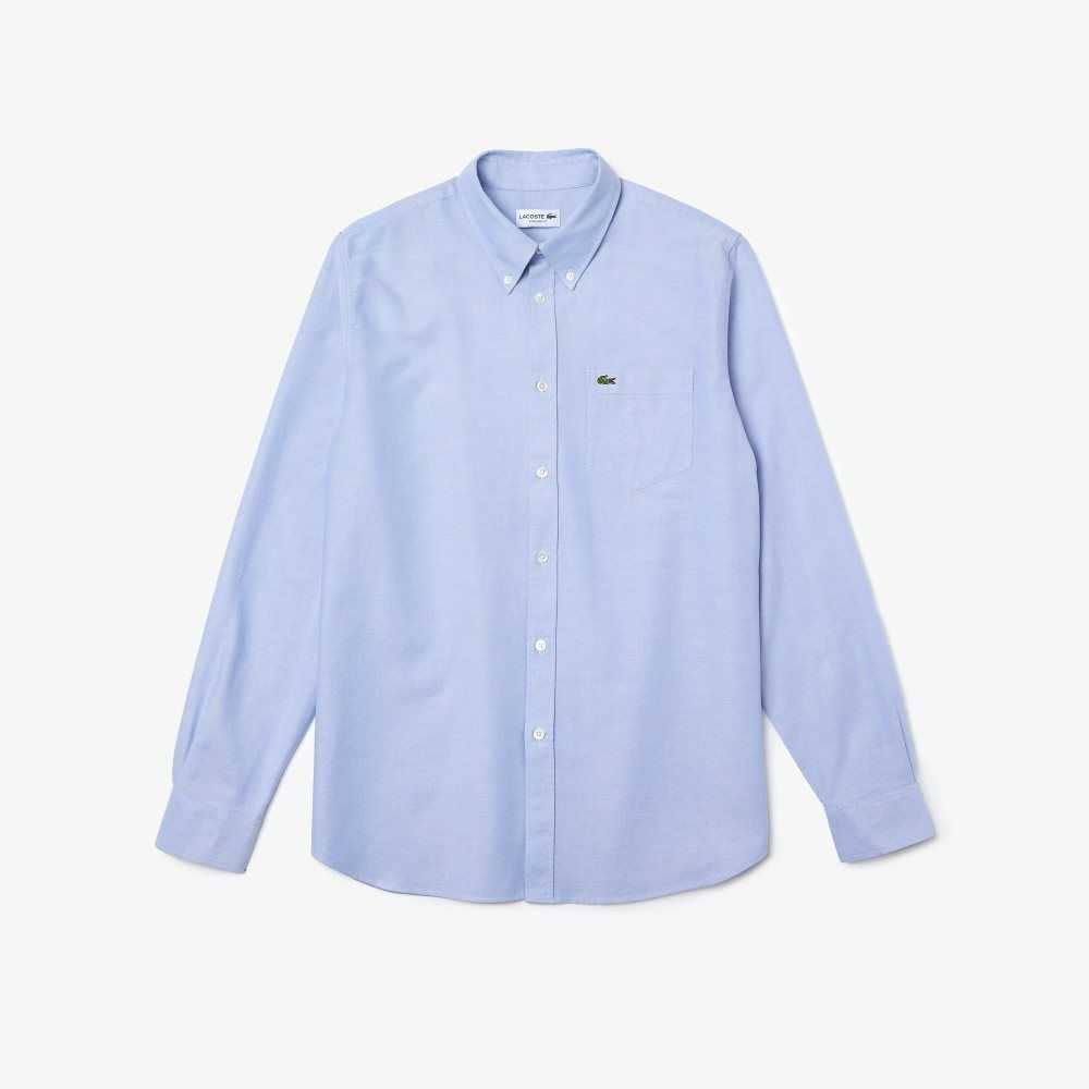 Blue Lacoste Regular Fit Oxford Cotton Shirt | XNSBCM-785