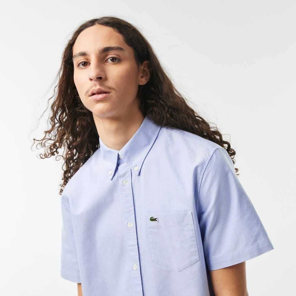 Blue Lacoste Regular Fit Oxford Cotton Shirt | ZGFRKY-592