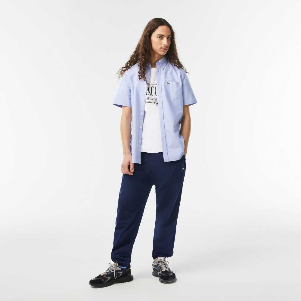 Blue Lacoste Regular Fit Oxford Cotton Shirt | ZGFRKY-592