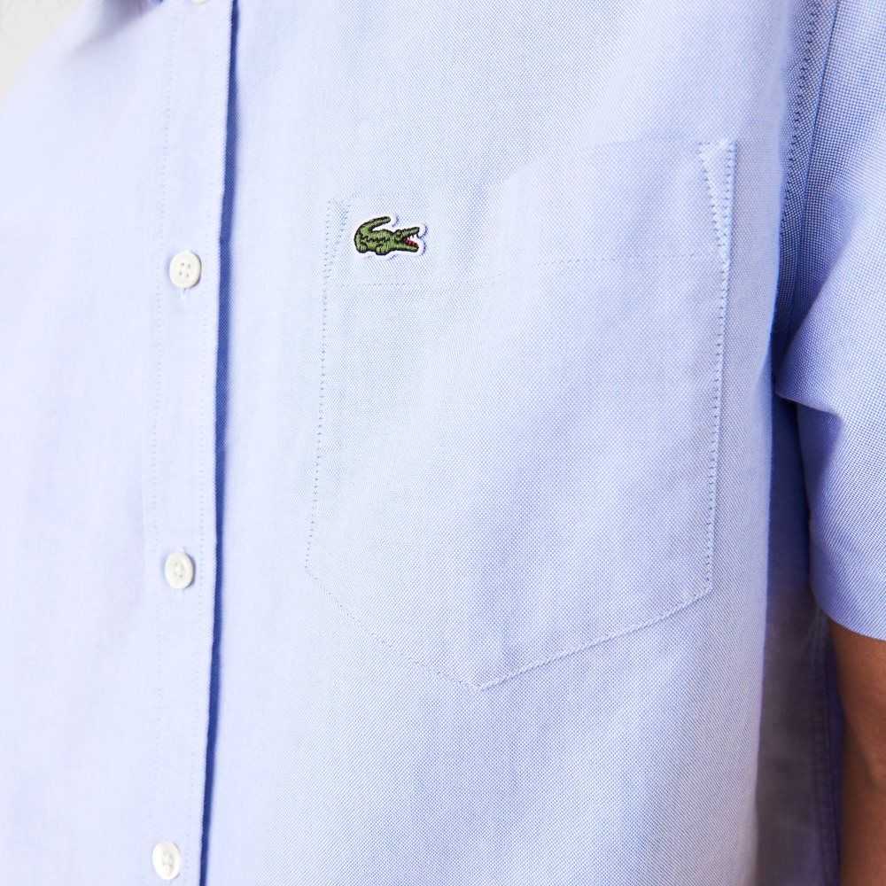 Blue Lacoste Regular Fit Oxford Cotton Shirt | ZGFRKY-592