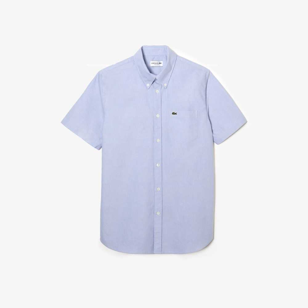 Blue Lacoste Regular Fit Oxford Cotton Shirt | ZGFRKY-592