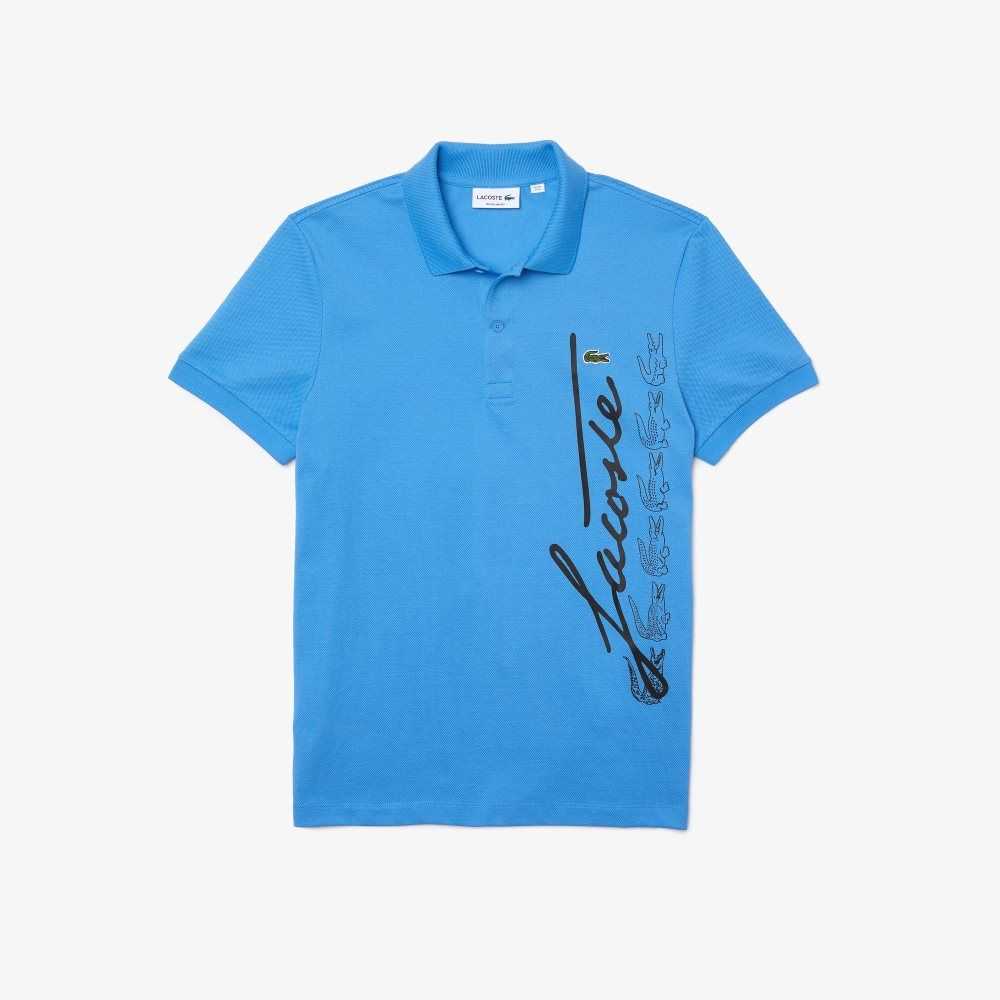 Blue Lacoste Regular Fit Signature Cotton Pique Polo | UAOCGQ-435