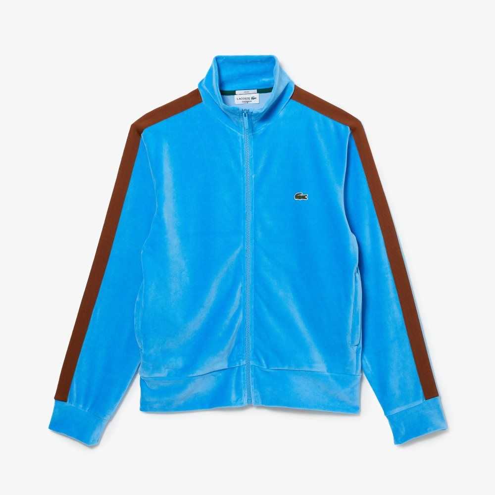 Blue Lacoste Regular Fit Velvet Zip Sweatshirt | GLFAXV-105