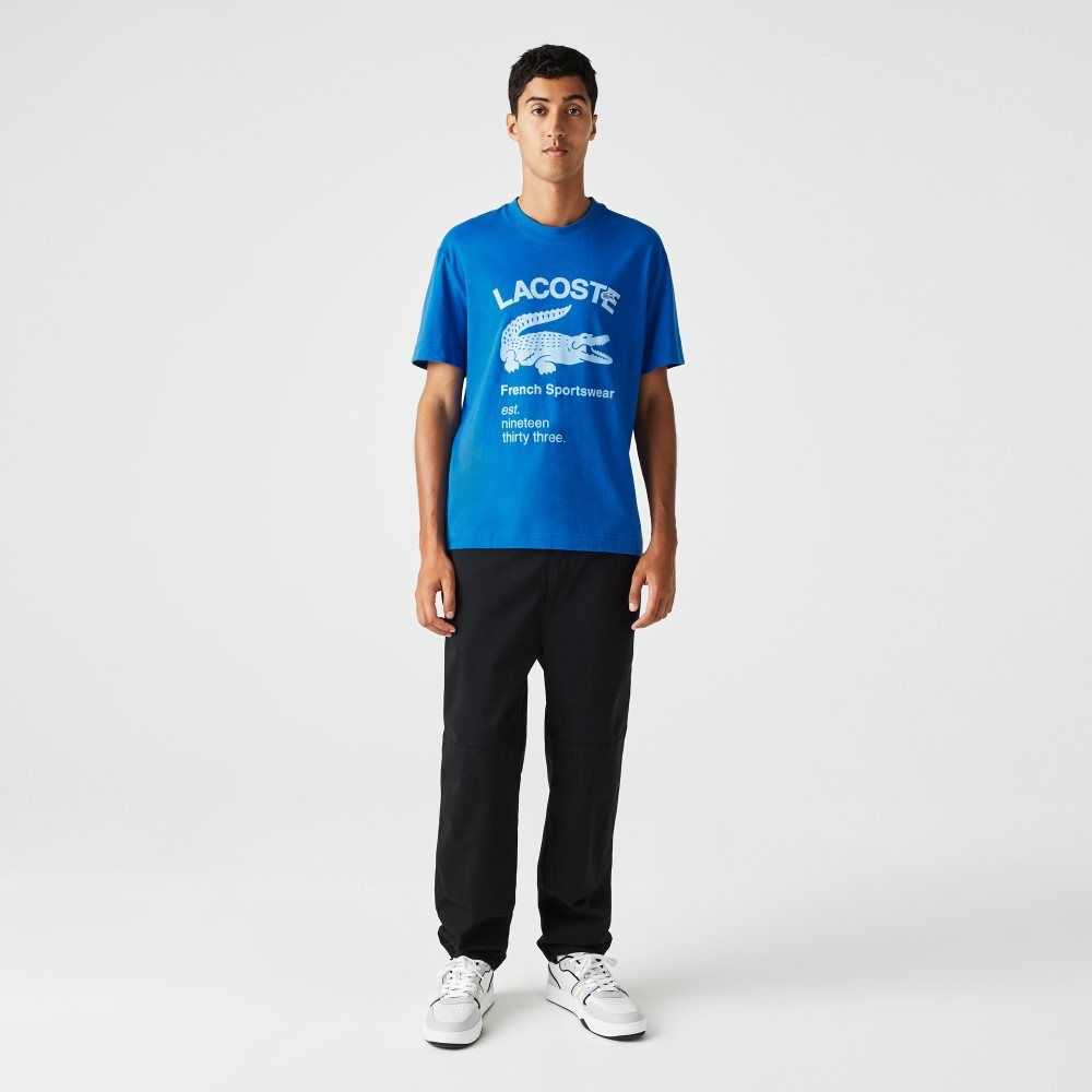 Blue Lacoste Relaxed Fit Crocodile T-Shirt | ANVCFM-130