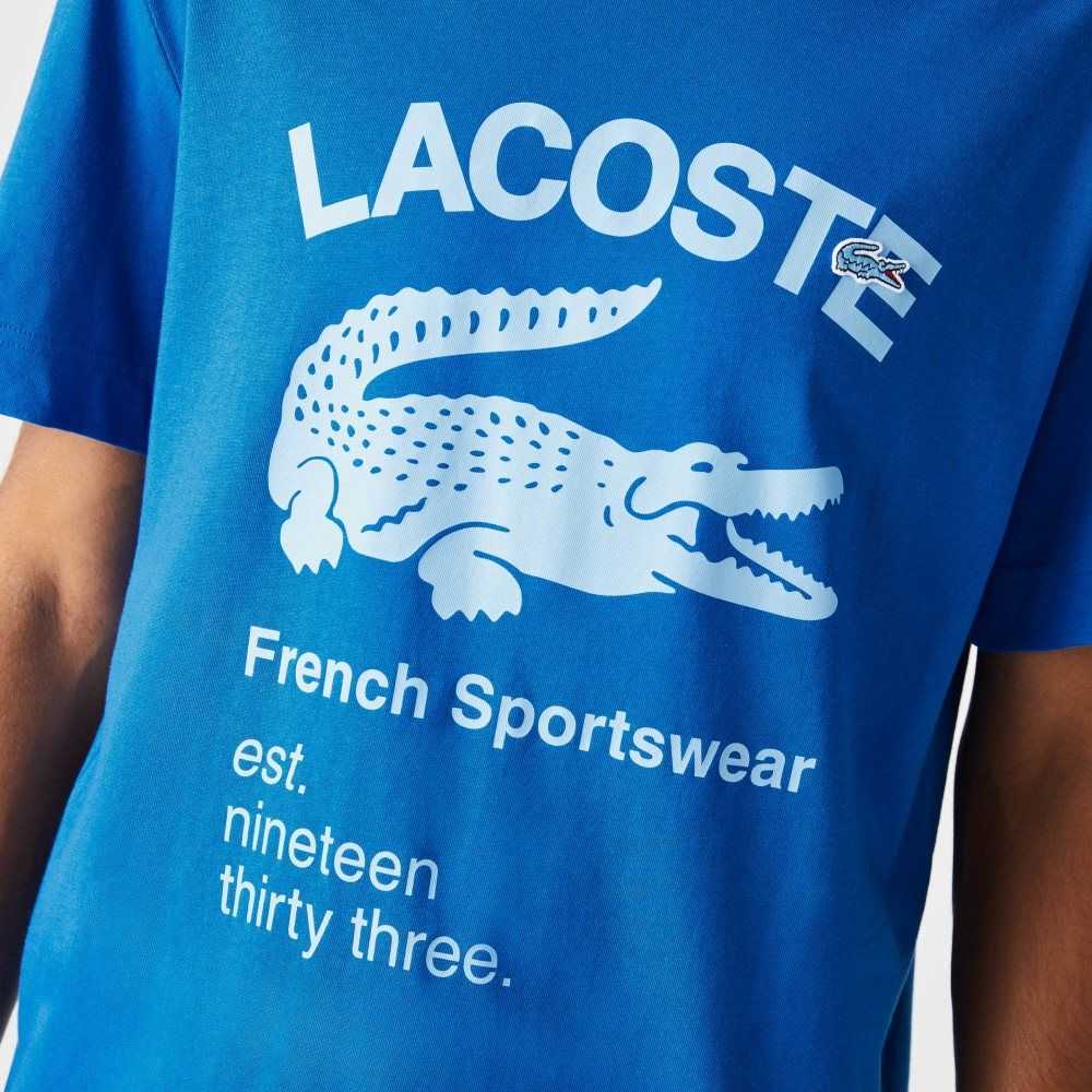 Blue Lacoste Relaxed Fit Crocodile T-Shirt | ANVCFM-130