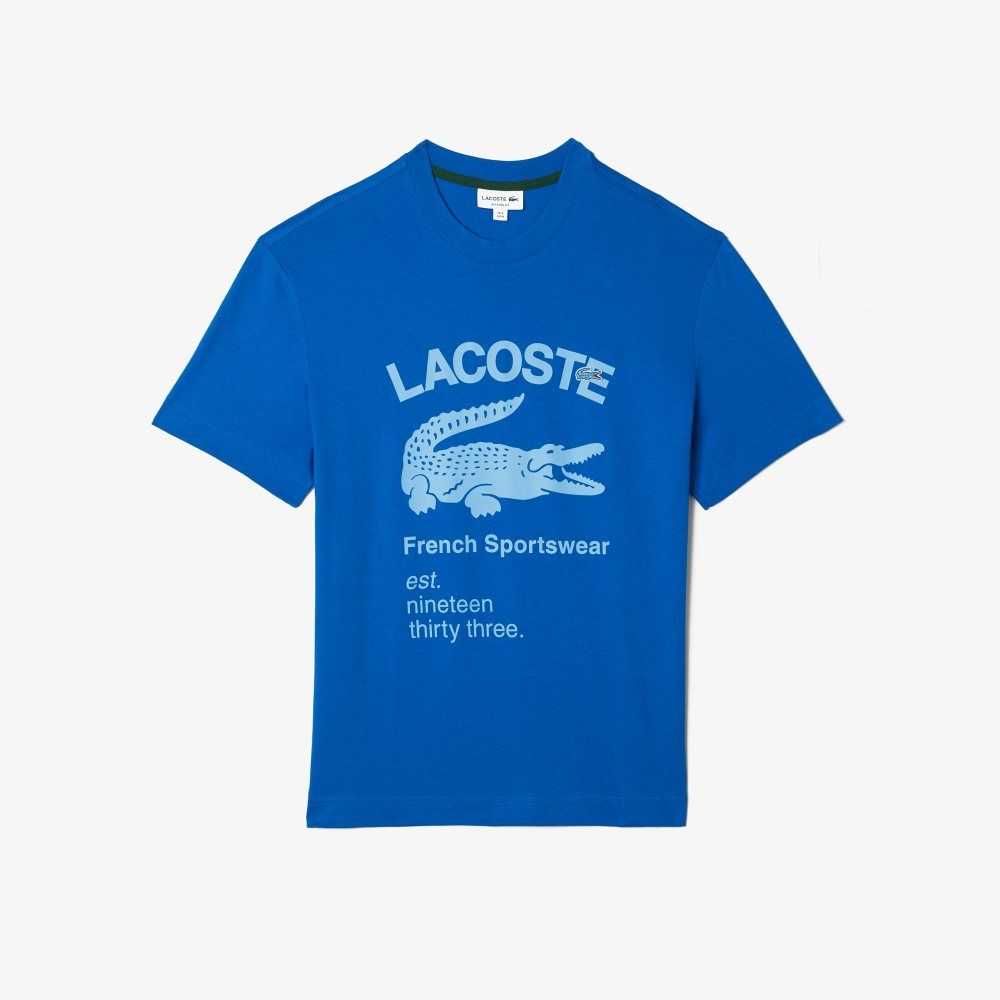 Blue Lacoste Relaxed Fit Crocodile T-Shirt | ANVCFM-130