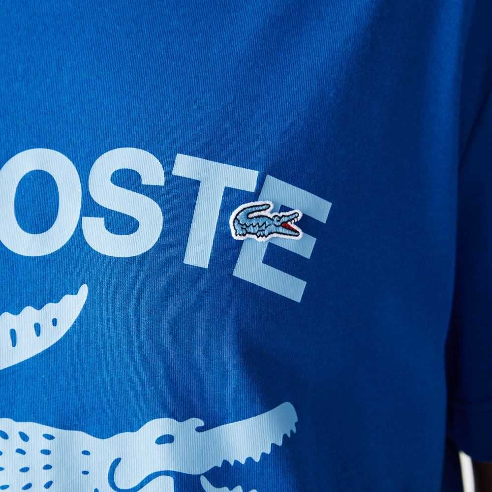 Blue Lacoste Relaxed Fit Crocodile T-Shirt | ANVCFM-130