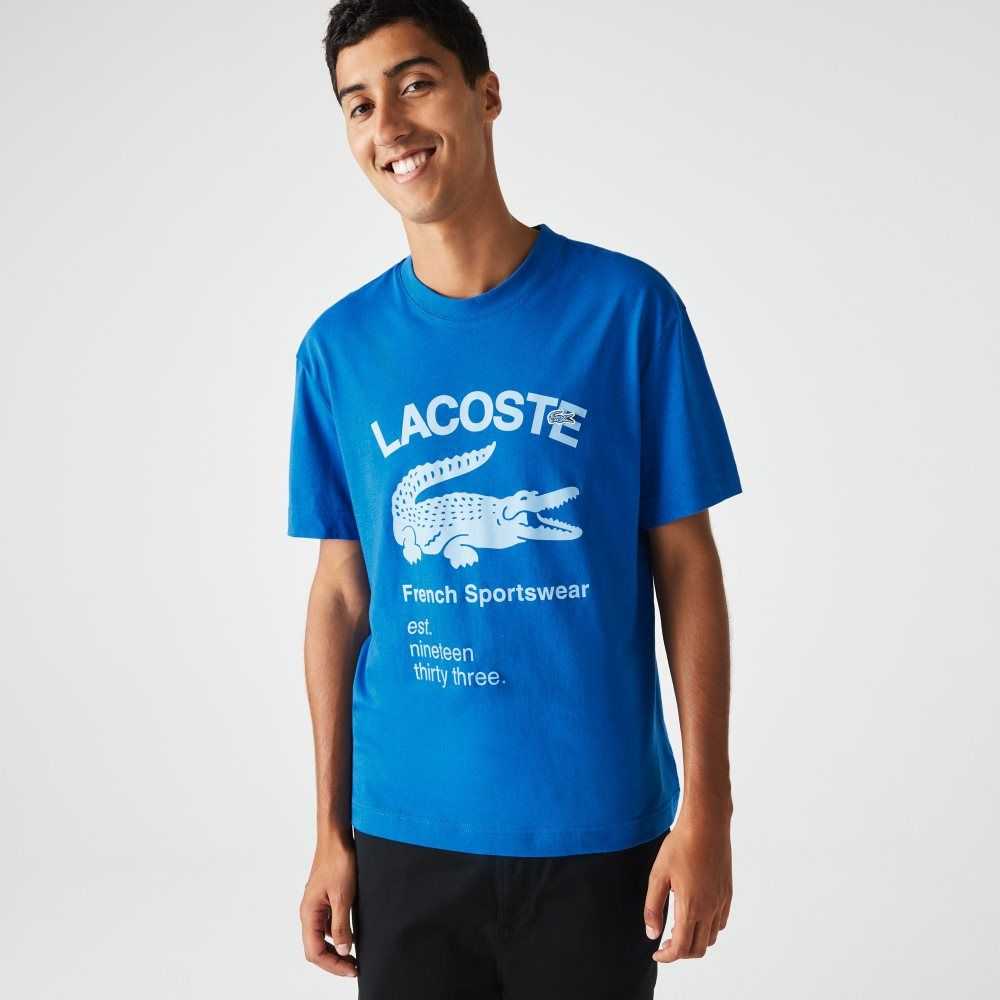 Blue Lacoste Relaxed Fit Crocodile T-Shirt | ANVCFM-130