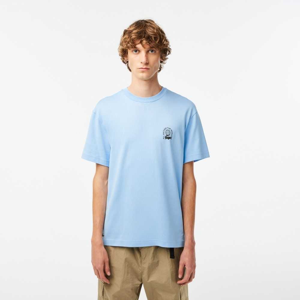 Blue Lacoste Relaxed Fit Organic Cotton Jersey T-Shirt | VUGXHB-591