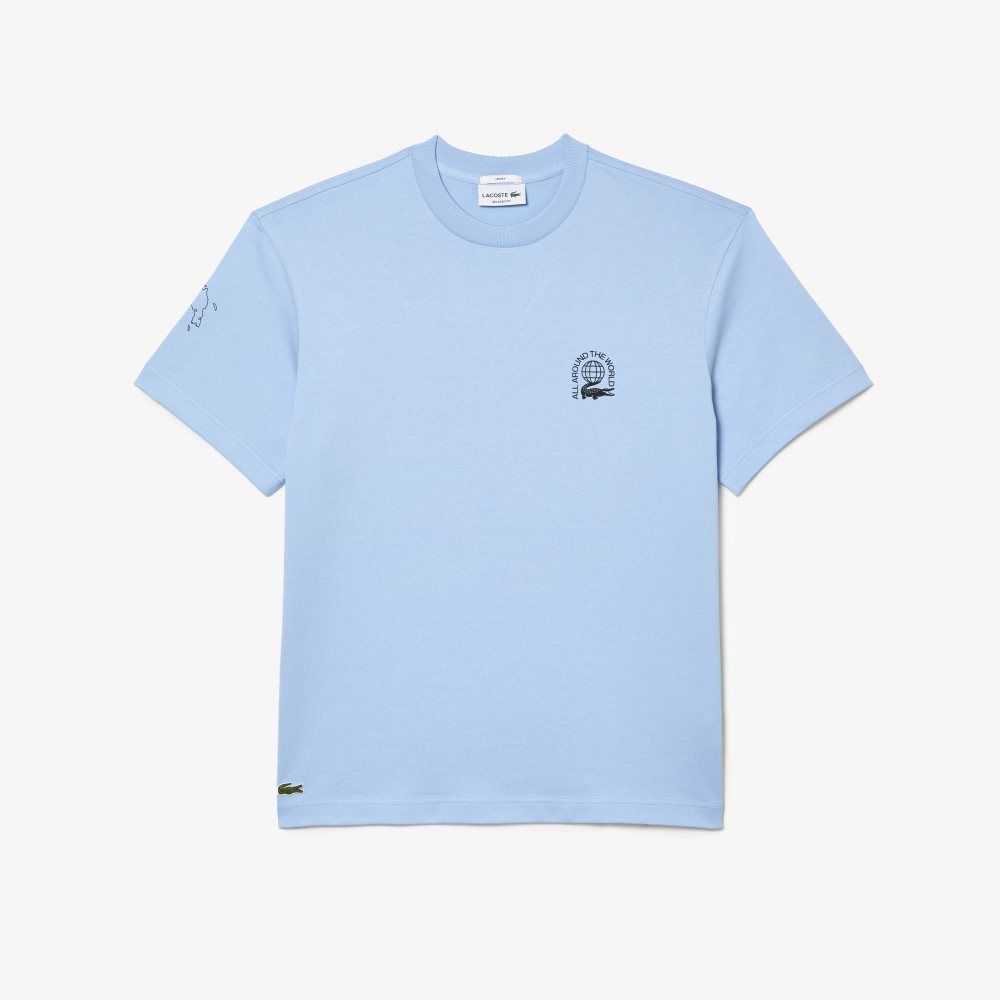 Blue Lacoste Relaxed Fit Organic Cotton Jersey T-Shirt | VUGXHB-591