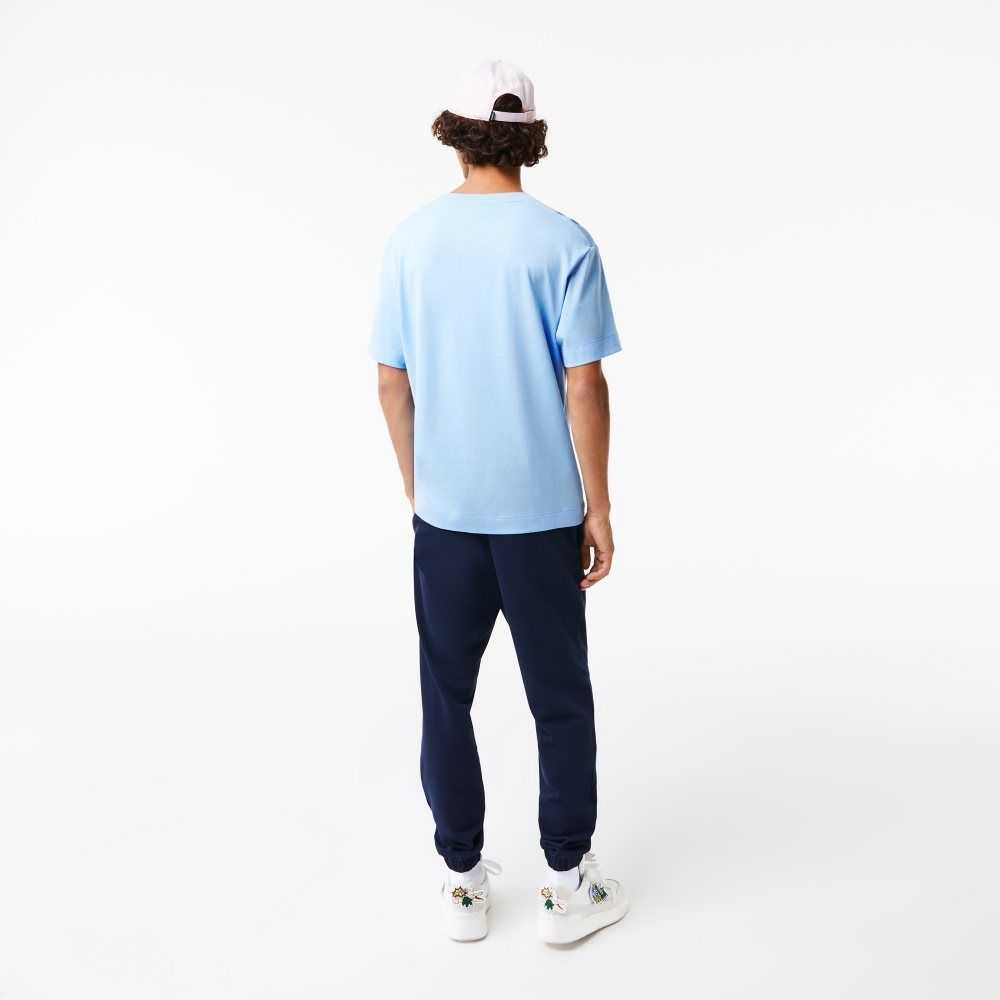 Blue Lacoste Relaxed Fit Oversized Crocodile T-Shirt | WBESGA-265