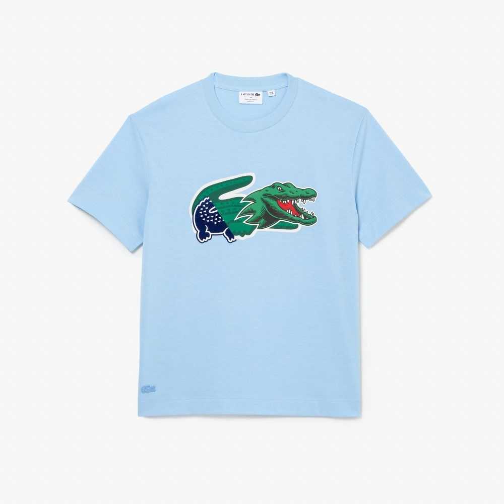 Blue Lacoste Relaxed Fit Oversized Crocodile T-Shirt | WBESGA-265