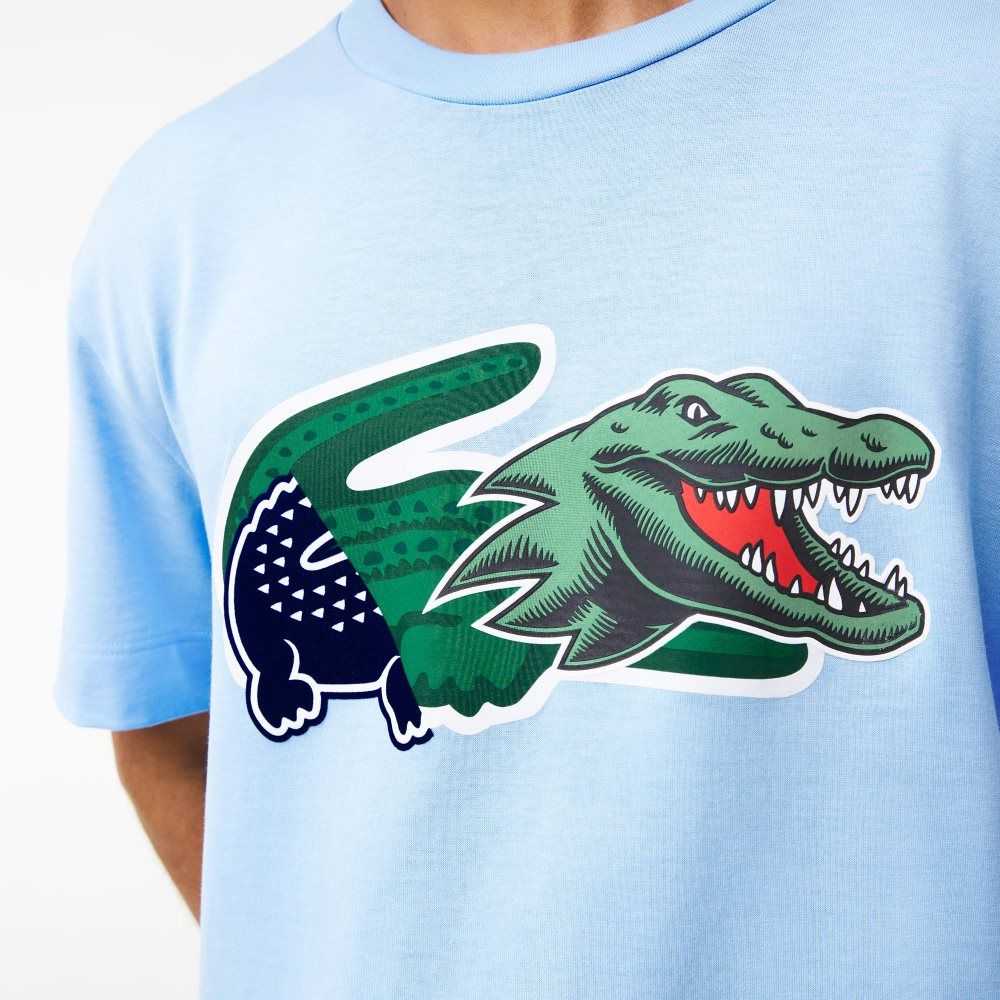 Blue Lacoste Relaxed Fit Oversized Crocodile T-Shirt | WBESGA-265